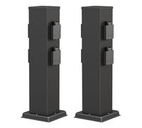 ledscom.de 2 colonnes de Prises de Jardin Polly pour l'extérieur, IP44, 4 Prises, Acier Inoxydable, Noir, carrées, 40 cm