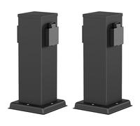 ledscom.de 2 colonnes de Prises de Jardin Polly pour l'extérieur, IP44, Double, Acier Inoxydable, Noir, carrées, 27 cm