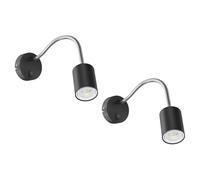 ledscom.de 2 lampes de lecture WAIKA avec col de cygne et interrupteur noir mat, ampoule LED GU10 incluse (blanc chaud, 5,4W, 510lm, 45°)