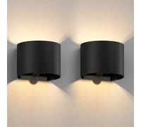 ledscom.de 2 pièces Applique murale RUNEL pour l'extérieur, IP65, Up-/Downlight, détecteur de mouvement, noir mat, ronde, 1x G9 max. 10W