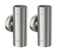 ledscom.de 2 pièces Applique WEDO pour l'extérieur, chrome mat, acier inoxydable, IP44, à deux flammes, Up & Downlight, incl. 2 LED GU10, 450lm blanc chaud chacune