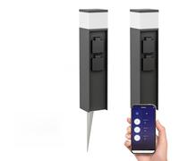 ledscom.de 2 pièces Borne d'éclairage PODEL avec piquet de terre pour l'extérieur, Smart Home, 39cm, noir, 2 prises de courant, ampoule G9 incluse, 596lm, blanc