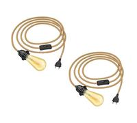 ledscom.de 2 pièces câble de chanvre LEKA avec fiche, interrupteur et douille E27, incl. lampe E27 Vintage Retro or extra blanc chaud 489lm