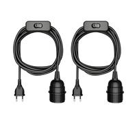 ledscom.de 2 pièces câble LEKA, fiche, interrupteur, noir, 3 m, douille de lampe, 1x E27 max. 60W