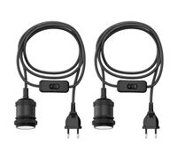 ledscom.de 2 pièces câble textile RETRA, fiche, interrupteur, noir mat, 3 m, douille de lampe, 1x E27 max. 60W