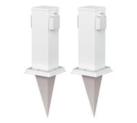 ledscom.de 2 pièces Colonne de Prises de Jardin Polly avec Piquet pour l'extérieur, IP44, 2-Fois, Acier Inoxydable, carré, Blanc, 27cm