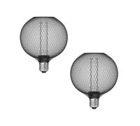 ledscom.de 2 pièces E27 ampoules LED, lampe, cage métallique noire, G120, extra blanc chaud (1800 K), 4W, 220lm