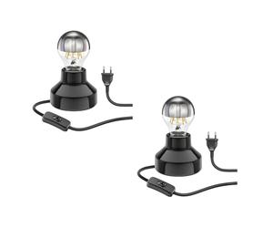 ledscom.de 2 pièces E27 Porcelaine Lampe de table TIX, ronde avec fiche et interrupteur, noir, 90mm in mpoule E27 667lm blanc chaud