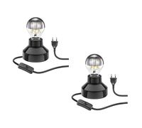 ledscom.de 2 pièces E27 Porcelaine Lampe de table TIX, ronde avec fiche et interrupteur, noir, 90mm incl. ampoule E27 667lm blanc chaud