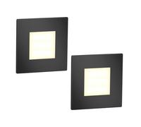 ledscom.de 2 pièces Lumière d'escalier LED/lampe murale encastrée FEX pour l'intérieur et l'extérieur, carrée, noire, 85 x 85mm, blanc chaud