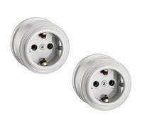 ledscom.de 2 pièces Prise de courant en saillie Porcelaine PORS, blanc brillant, rond, ⌀ 65 mm