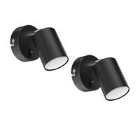 ledscom.de 2 pièces Spot mural WAIKA, à une flamme, avec interrupteur, GU10, noir mat, incl. ampoule LED GU10 450lm, blanc chaud