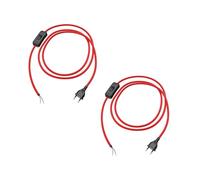 ledscom.de 2 prises européennes de type C avec câble textile, interrupteur, 2 m, rouge, 2 x 0,75 mm².