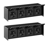 ledscom.de 2 prises extérieures quadruples STEDDA, IP44, en acier inoxydable noir, à montage horizontal, prises pour le jardin, la terrasse et l'extérieur