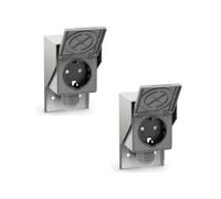 ledscom.de 2 prises PIWI pour extérieur/locaux humides, en saillie, IP44, simple, Schuko, 16 A/230 V, acier inoxydable, plastique