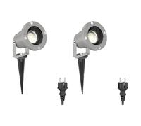 ledscom.de 2 projecteurs de jardin DUK avec piquet de terre pour l'extérieur, IP65, fiche, gris, LED GU10 206lm blanc incl.
