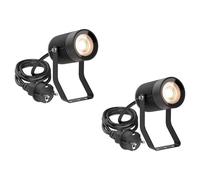ledscom.de 2 projecteurs de jardin SHINGA pour l'extérieur, IP65, à brancher, noirs, 1 douille GU10 max. 15 W