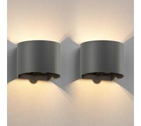 ledscom.de 2x Applique murale RUNEL pour l'extérieur, IP65, Up-/Downlight, détecteur de mouvement, anthracite mat, ronde, 1x G9 max. 10W