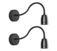 ledscom.de 2x Applique POZ, col de cygne, interrupteur, porcelaine, acier, noir brillant, ronde, 1x E27 max. 300W