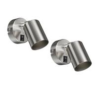 ledscom.de 2x Applique WAIKA, interrupteur, inox mat, ronde, 1x GU10 max. 60W