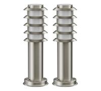 ledscom.de 2x Borne lumineuse PORU pour l'extérieur, IP44, grille, 39cm, inox, ampoule E27 471lm incluse, blanc extra-chaud