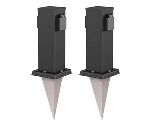 ledscom.de 2X colonnes de Prises de Jardin « Polly » avec Piquet d'ancrage pour l'extérieur, IP44, 2 Prises, Acier Inoxydable, carrées, Noires, 27 cm