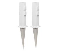 ledscom.de 2X colonnes de Prises de Jardin « Polly » avec Piquet, pour l'extérieur, IP44, 4 Prises, Acier Inoxydable, carrées, Blanches, 40 cm