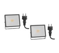 ledscom.de 2x LED Projecteur de jardin FLIN pour l'extérieur, IP66, fiche, noir, 11,5 W, 837lm, blanc chaud
