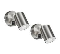 ledscom.de 2x Spot mural WAIKA, à une flamme, avec interrupteur, GU10, chrome mat, ampoule LED GU10 incluse (blanc chaud, 5,473W, 468lm, 30°)