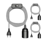 ledscom.de 3 câbles d'éclairage textiles LEHA, noir/blanc à motifs dentelés, 3 m, avec fiche, interrupteur et 1 douille E27, 60 W max.