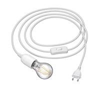 ledscom.de 3 m câble textile LEHA prise, interrupteur, blanc 3m + lampe LED blanc chaud 3 niveaux de gradation : max. 963lm