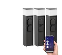 ledscom.de 3 pièces Borne d'éclairage PODEL pour l'extérieur, Smart Home, 39cm, noir, 2 prises de courant, ampoule G9 incluse, 596lm, blanc