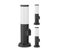 ledscom.de 3 pièces Borne d'éclairage PORU avec prise de courant pour l'extérieur, noir, rond, 38,5cm, ampoule E27 incluse, 471lm, blanc extra-chaud