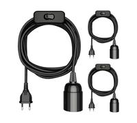 ledscom.de 3 pièces Câble textile LEHA, avec fiche et interrupteur, 3 m, noir, douille pour ampoule E27, 1x E27 max. 60W
