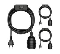 ledscom.de 3 pièces câble textile LEKA, fiche, interrupteur, noir, 3 m, douille de lampe, 1x E27 max. 60W