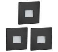 ledscom.de 3 pièces LED lumière d'escalier/lampe murale encastrée FOW pour l'intérieur et l'extérieur, downlight, carré, noir, 85 x 85mm, blanc chaud