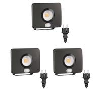 ledscom.de 3 pièces Projecteur de jardin LED WEGA pour l'extérieur, IP44, détecteur de mouvement, prise, noir, 11,4 W, 944lm, blanc chaud