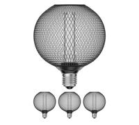 ledscom.de 4 ampoules LED E27, lampe, cage métallique noire, G120, blanc très chaud (1 800 K), 4 W, 220 lm