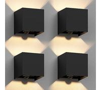 ledscom.de 4 appliques murales CUBEL pour l'extérieur, IP65, éclairage vers le haut/vers le bas, détecteur de mouvement, noir mat, carrées, 1 ampoule G9 max. 10 W