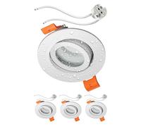 ledscom.de 4 cadres d'encastrement pour plafond de salle de bains ERID, résistants à l'humidité, salle de bains, IP44, ronds, orientables, blanc mat, avec douille GU5.3