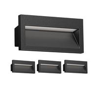 ledscom.de 4 pièces LED encastrées au mur NOLA, downlight pour l'extérieur, IP54, noir mat, 140 x 70mm, blanc chaud