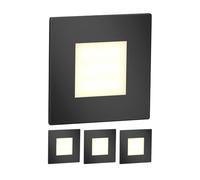 ledscom.de 4 pièces Lumière d'escalier LED/lampe murale encastrée FEX pour l'intérieur et l'extérieur, carrée, noire, 85 x 85mm, blanc chaud