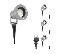 ledscom.de 4 projecteurs de jardin à LED DUK gris avec piquet d'ancrage pour l'extérieur, IP65, ampoule GU10 incluse (blanc chaud, 7,6 W, 1 103 lm, 33°)