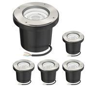 ledscom.de 5 luminaires encastrés au sol BOFU pour l'extérieur, orientables, en acier inoxydable, ronds, IP67, Ø 150 mm, avec ampoule LED incluse (blanche, 5,3 W, 504 lm, 44°)