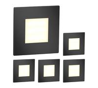 ledscom.de 5 pièces Lumière d'escalier LED/lampe murale encastrée FEX pour l'intérieur et l'extérieur, carrée, noire, 85 x 85mm, blanc chaud