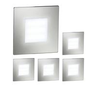 ledscom.de 5 pièces Lumière d'escalier LED/lampe murale encastrée FEX pour l'intérieur et l'extérieur, carrée, inox, 85 x 85mm, blanc froid