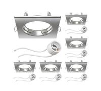 ledscom.de 6 cadres d'encastrement au plafond RIR Cadre d'encastrement chromé mat carré (LED/Halogène/GU10/MR16/PAR16/50mm) incl. douille GU10