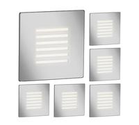 ledscom.de 6 lampes LED d'escalier/encastrées dans le mur FEX pour l'intérieur et l'extérieur, grille, carrée, acier inoxydable, 85 x 85mm, blanc chaud