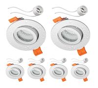 ledscom.de 6x cadres d'encastrement pour plafond de salle de bains ERID, pour pièces humides, salle de bains, IP44, ronds, orientables, blanc mat, avec douille GU10