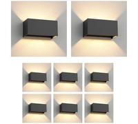 ledscom.de 8 appliques murales CUBEL pour l'extérieur, anthracite, IP65, éclairage vers le haut et vers le bas, rectangulaires, avec 2 ampoules LED, 4,1 W chacune, 501 lm, blanc chaud